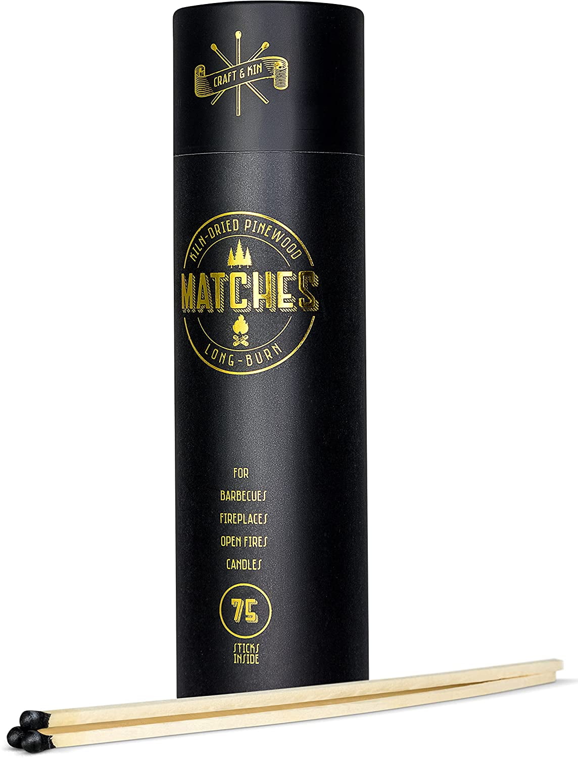 Craft & Kin Premium Long Matches for Candles 75 matches, Black