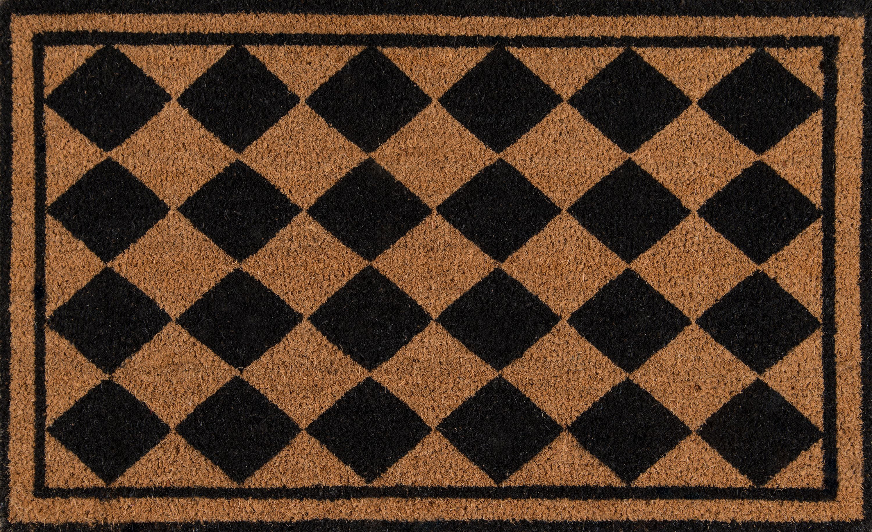 Erin Gates by Momeni Park Pineapple Black Hand Woven Natural Coir Doormat 1'6 X 2'6 & Park Harlequin Black Hand Woven Natural Coir Doormat 1'6 X 2'6