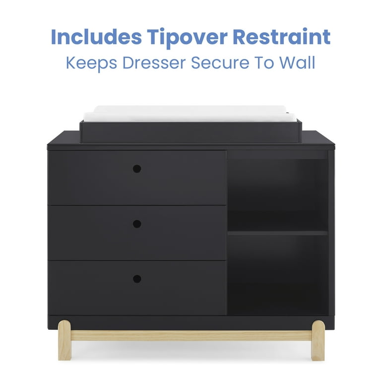 delta midnight grey dresser Delta Children Poppy 3 Drawer Dresser with Cubbies and Interlocking Drawers