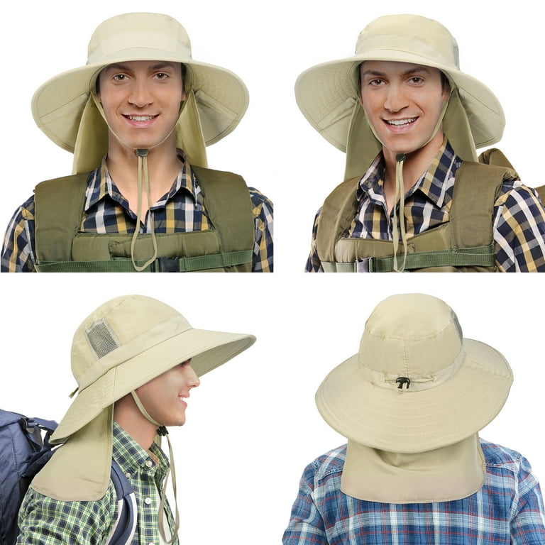 Solaris Men's Sun Hat with Neck Flap, Wide Brim Fishing Safari Hiking Hat, UPF 50+ Protection, Adjustable Chin Strap, Size: One size, Beige