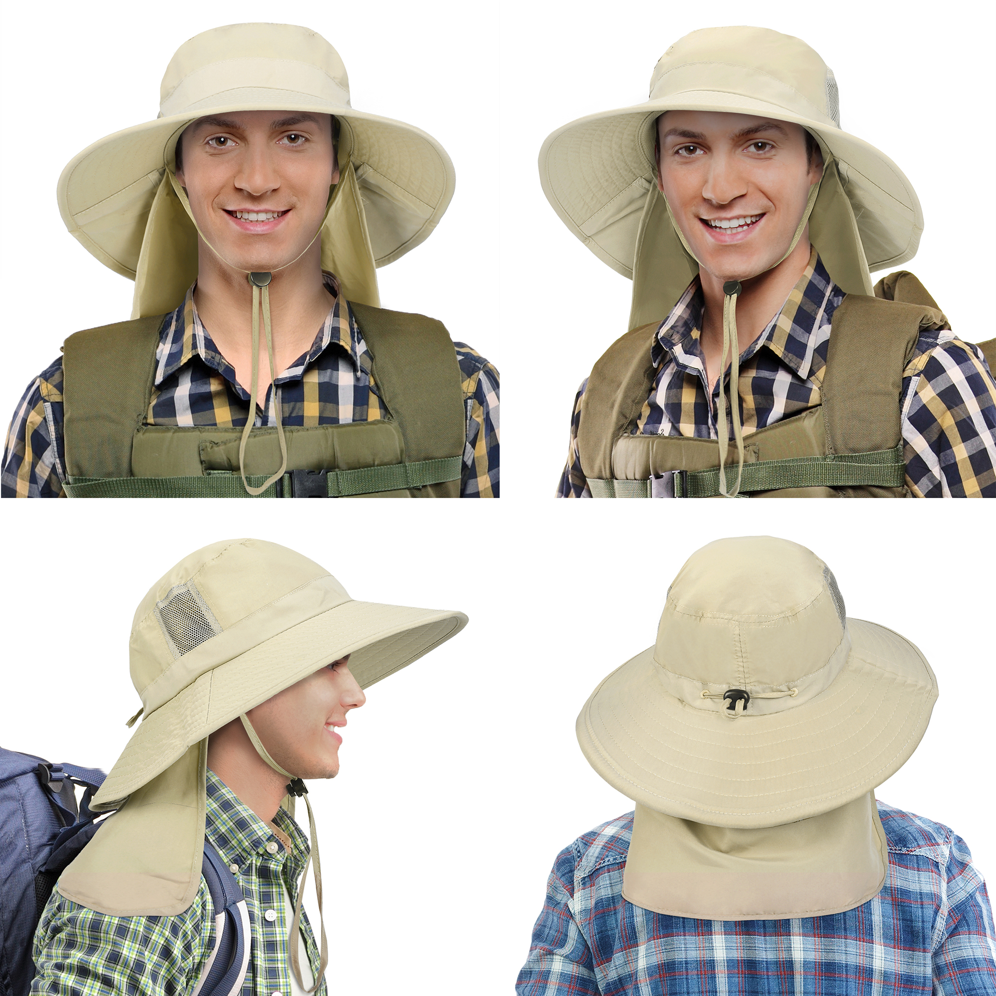 Men's Sun Hat with Neck Flap, Wide Brim Fishing Safari Hiking Hat, UPF 50+ Protection, Adjustable Chin Strap - image 4 of 7
