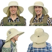 Men's Sun Protection Hat with Neck Flap Cover,Wide Brim Outdoor Fishing Hiking Camping Hunting Boating Safari Gardening