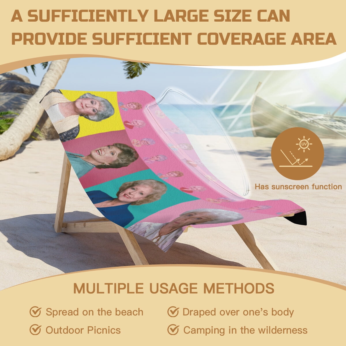 Golden Girls Beach Towel Quick Drying Microfiber 30"x60" Birthday Gift
