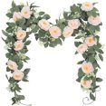 thumbnail image 1 of Juego de 2 guirnaldas de rosas de té artificiales con hojas de hiedra, flores artificiales de rosas colgantes para el hogar y el jardín (rosa claro), 1 of 5