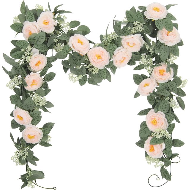 Juego de 2 guirnaldas de rosas de té artificiales con hojas de hiedra, flores artificiales de rosas colgantes para el hogar y el jardín (rosa claro)