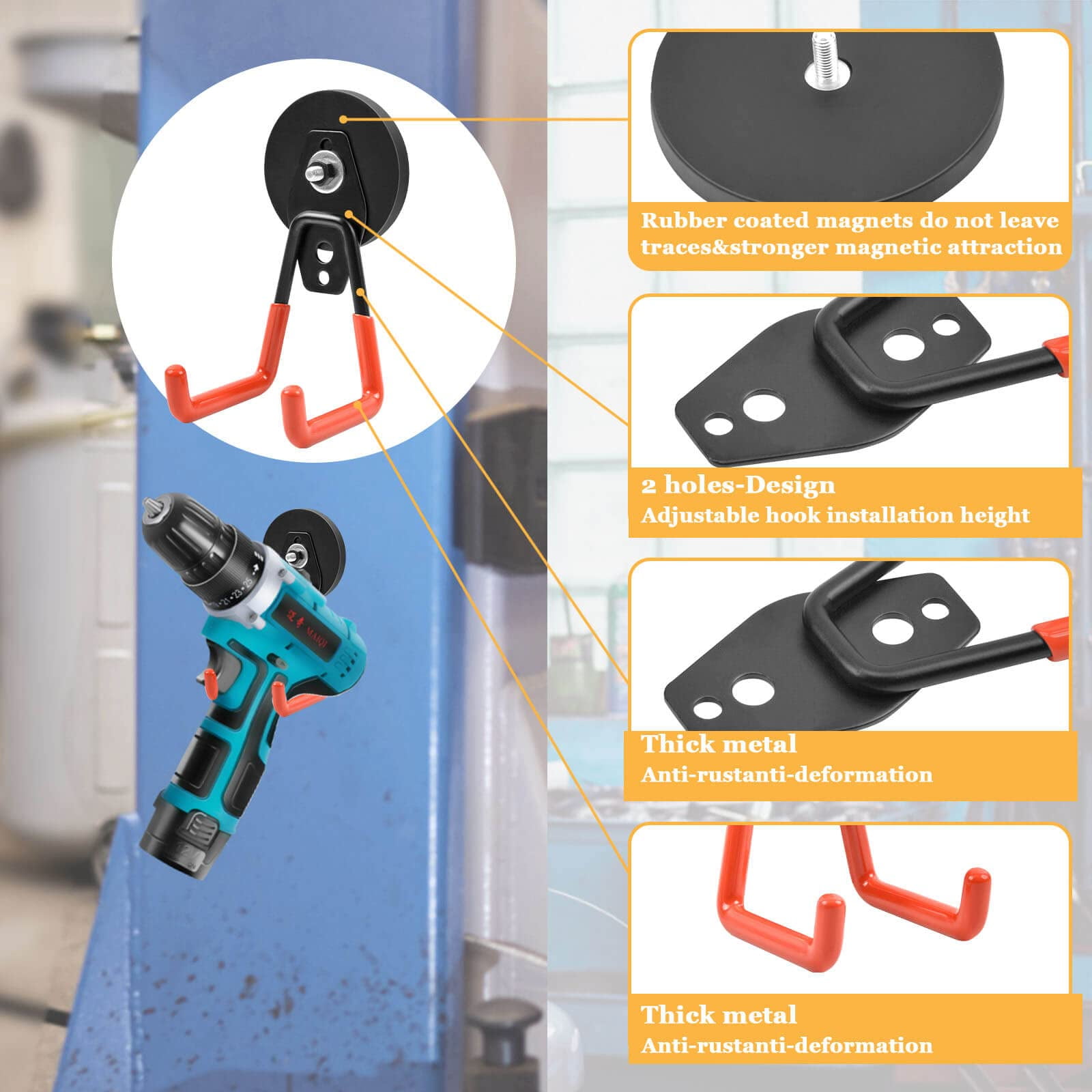 Xl-Kang 2pcsStrong Magnetic Hooks, Garage Magnet Hooks Utility Hooks Heavy Duty for Hanging Yard Tools Extension Hose Power Tools Workshop Organization Outdoor Indoor