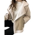 thumbnail image 2 of Women Trendy Winter Coat Faux Lamb Fur Leather Cropped Lambswool Biker Jacket Lapel Zipper Coat Apricot S, 2 of 7