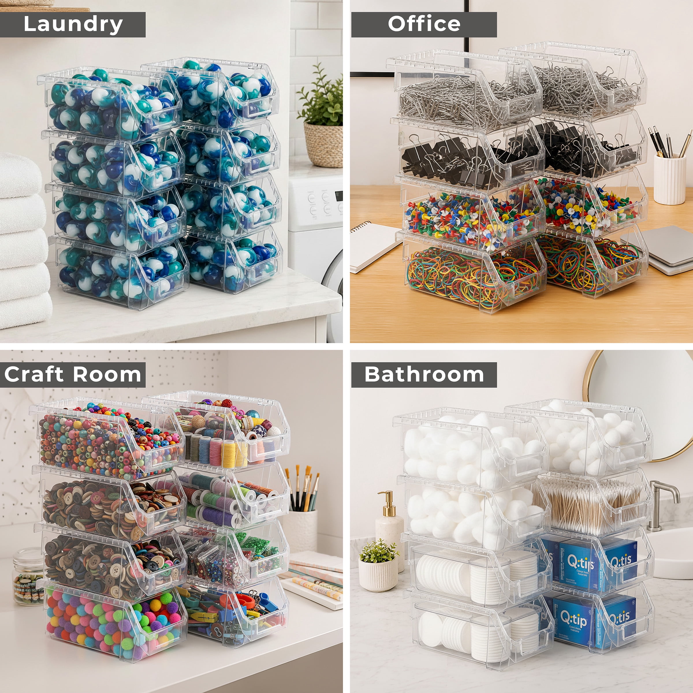 Sorbus Clear Storage Bins, 8 Pack, Stackable Open Front Organizers for Pantry, Closet and Office Use