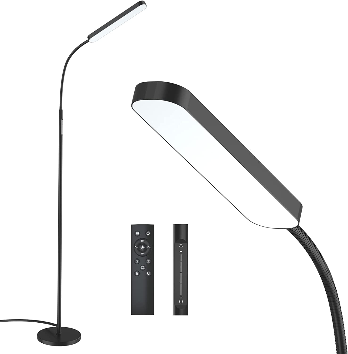 Floor Lamp, 15w/1000lm Bright LED Floor Lamp with Stepless Adjustable 3000K-6000K Colors and Dimmer, Remote and Touch Control Reading Lamp, Adjustable Gooseneck Floor Lamp for Living Room