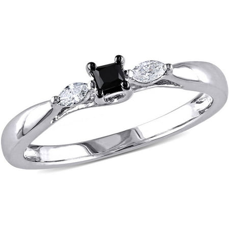 1/4 Carat T.W. Black and White Diamond 10kt White Gold Engagement Ring