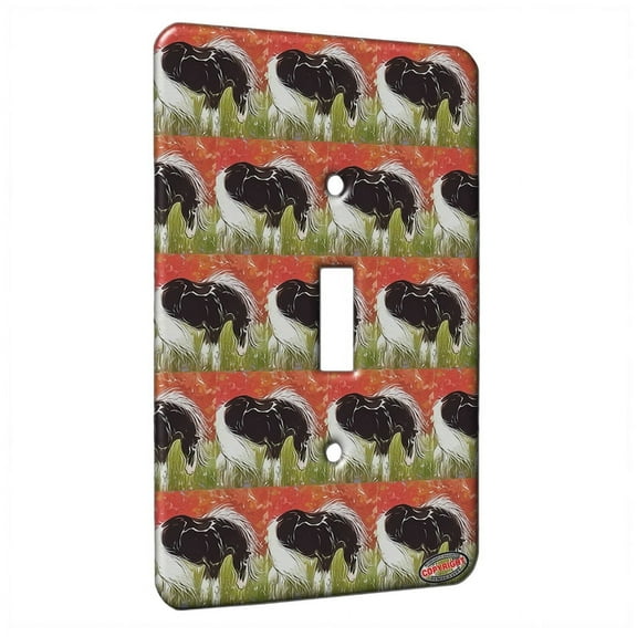 KuzmarK™ Single Gang Toggle Switch Wall Plate - Black Blagdon Sabino Piebald Gypsy in Autumn Horse Modern Art by Denise Every
