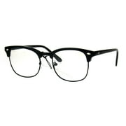 Mens Classic Horned Half Rim Hipster Nerdy Retro Eye Glasses All Black