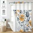 thumbnail image 2 of MIZHONA Yellow and Blue Floral No Hooks Shower Curtains with Snap in Liner Blue and White Leaves Fabric Bathroom Curtain,71"× 71", 2 of 7