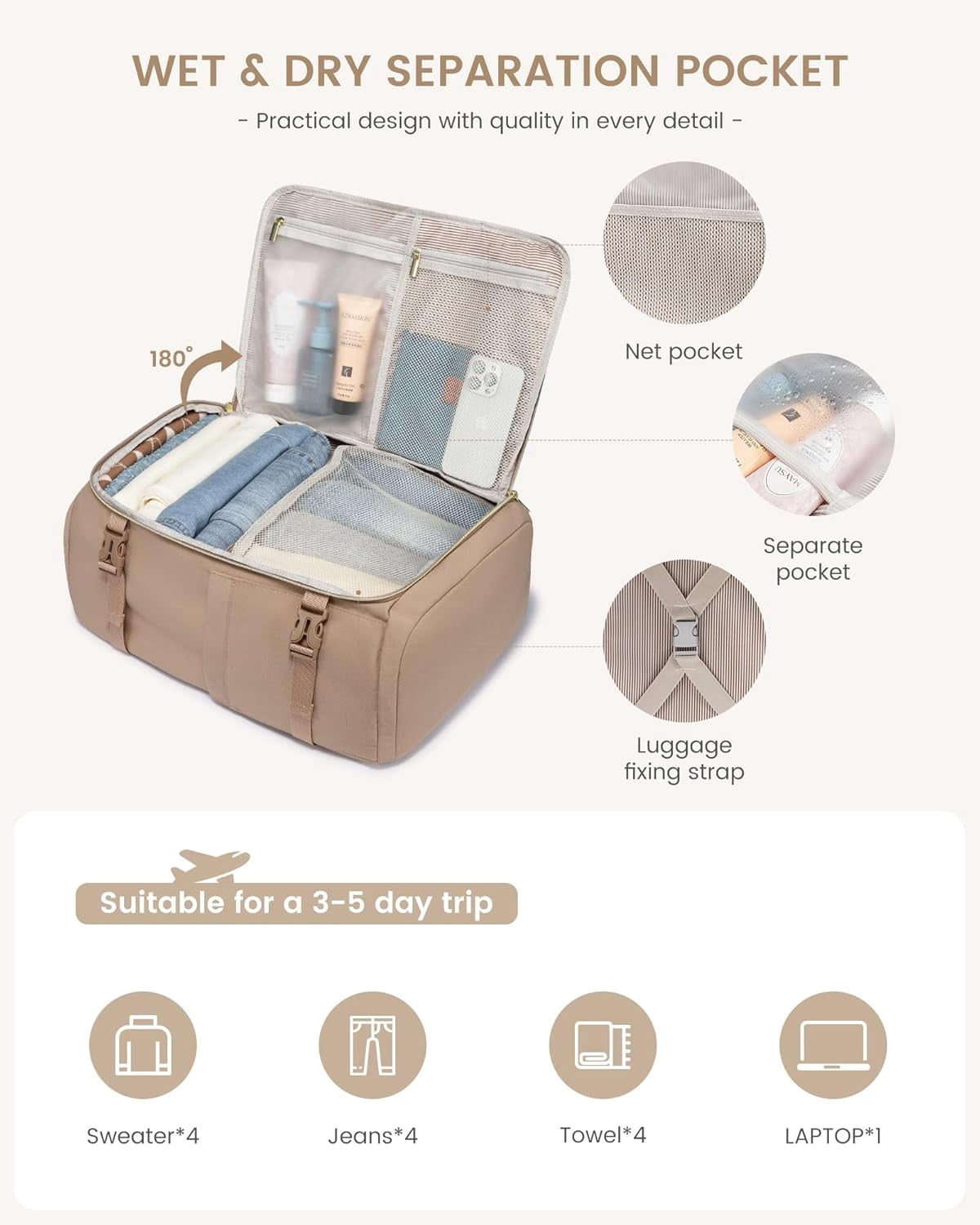 LOVEVOOK 40L Travel Backpack for Women, TSA Approved Carry On Backpack with 3 Packing Cubes, Personal Item Bag Fits 17" Laptop, Water-resistant Carry On Bag for Airplanes