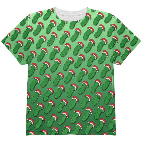 Christmas German Pickle Pattern All Over Youth T Shirt Multi YSM