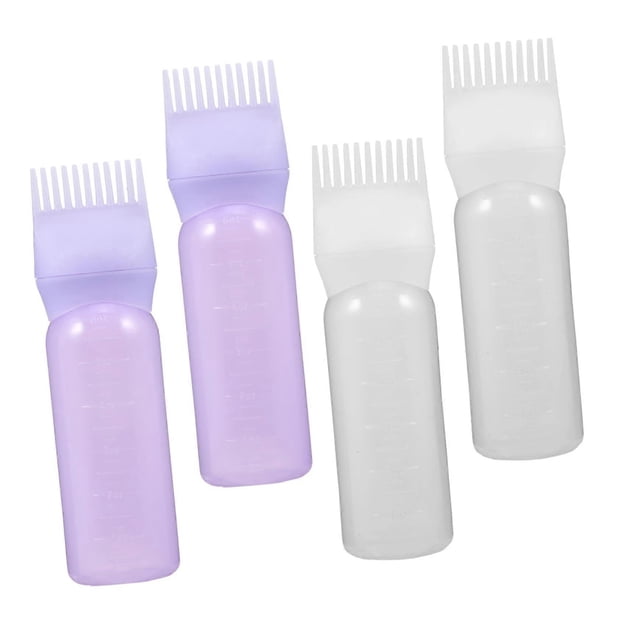 Hair Coloring Tool Set of 4 Comb Applicator Bottles for Hair Dye Root Comb Design Convenient for Home Salon for Travel