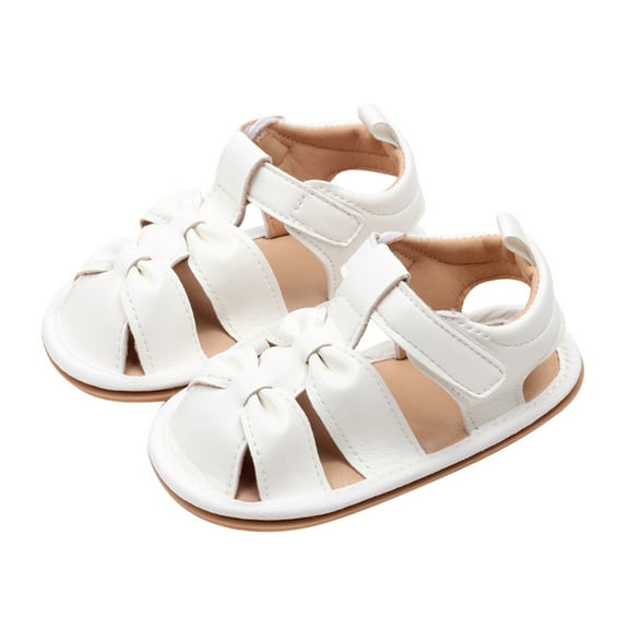 Otqutp Toddler Leather Soft Open Toe Sandals Adjusted Strap Flat Wide Shoes Summer Barefoot Beach Pool Baby Girls Sandals