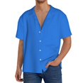 thumbnail image 1 of Balery Dodgerblue Camisa Casual de Manga Corta con Botones para Hombre, Texturizada, Estilo Cubano, para Playa, Verano-X-Large, 1 of 5