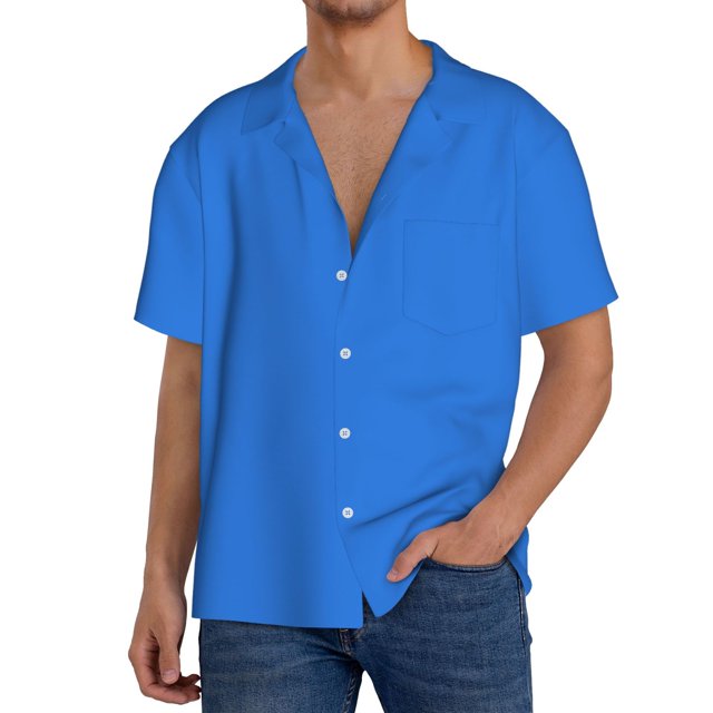 Balery Dodgerblue Camisa Casual de Manga Corta con Botones para Hombre, Texturizada, Estilo Cubano, para Playa, Verano-X-Large