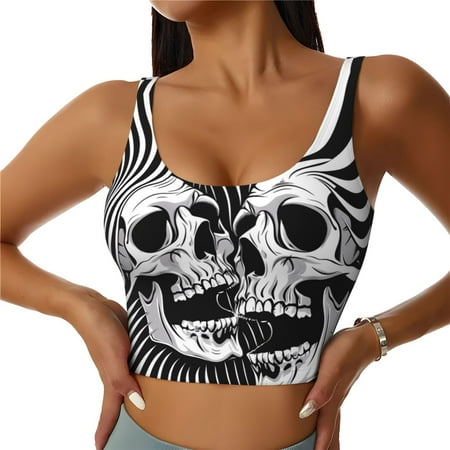Sports Bras for Women - Psychedelic Skull Illusion Art Seamless Yoga Bra Workout Crop Top with Removable Pads