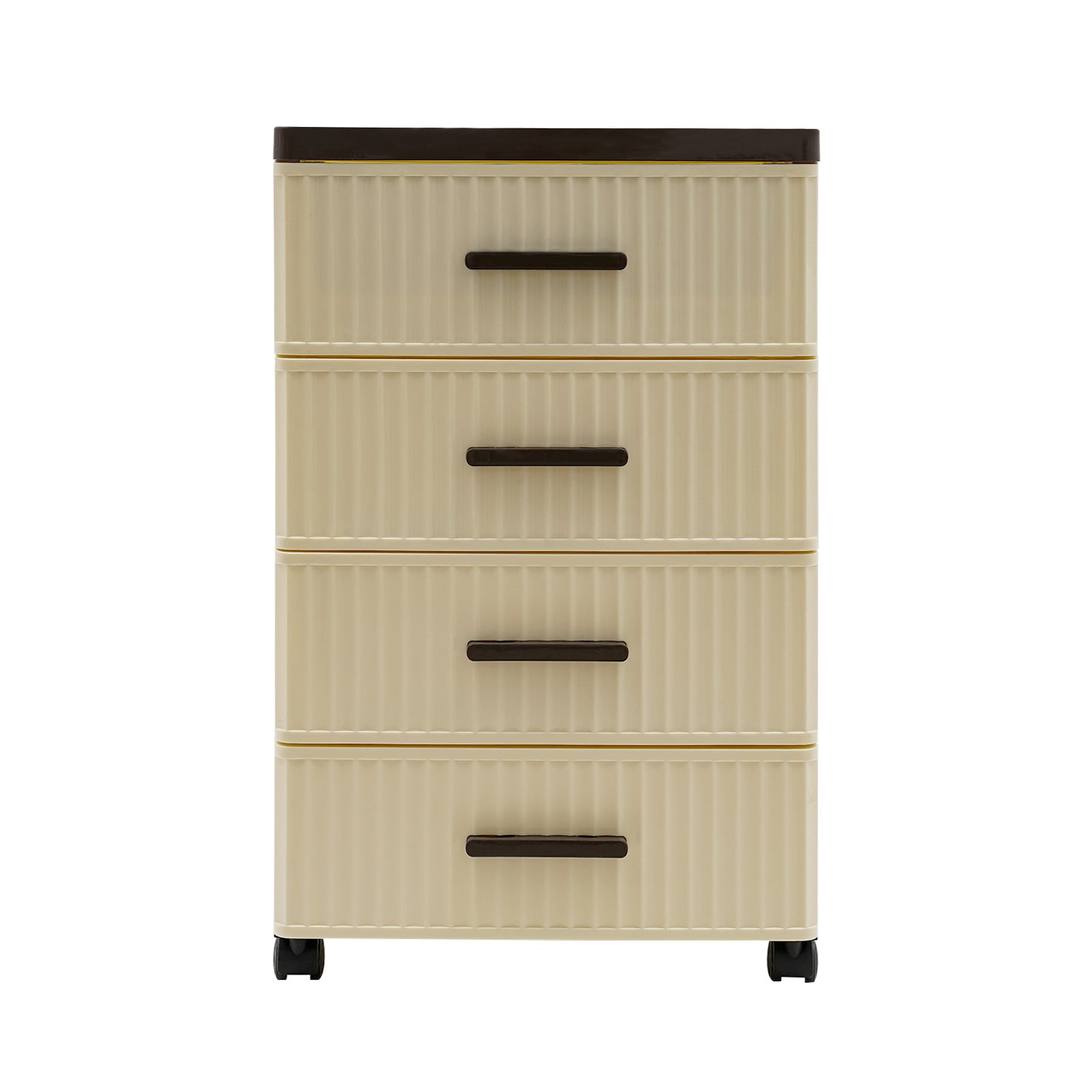 Storage Box with 4 Drawers, 35cm Wide Cream Brown Rolling Cart, PP Plastic Organizer with Wheels & Brakes, Cabinet for Bedroom, Multi Layer Storage Furniture