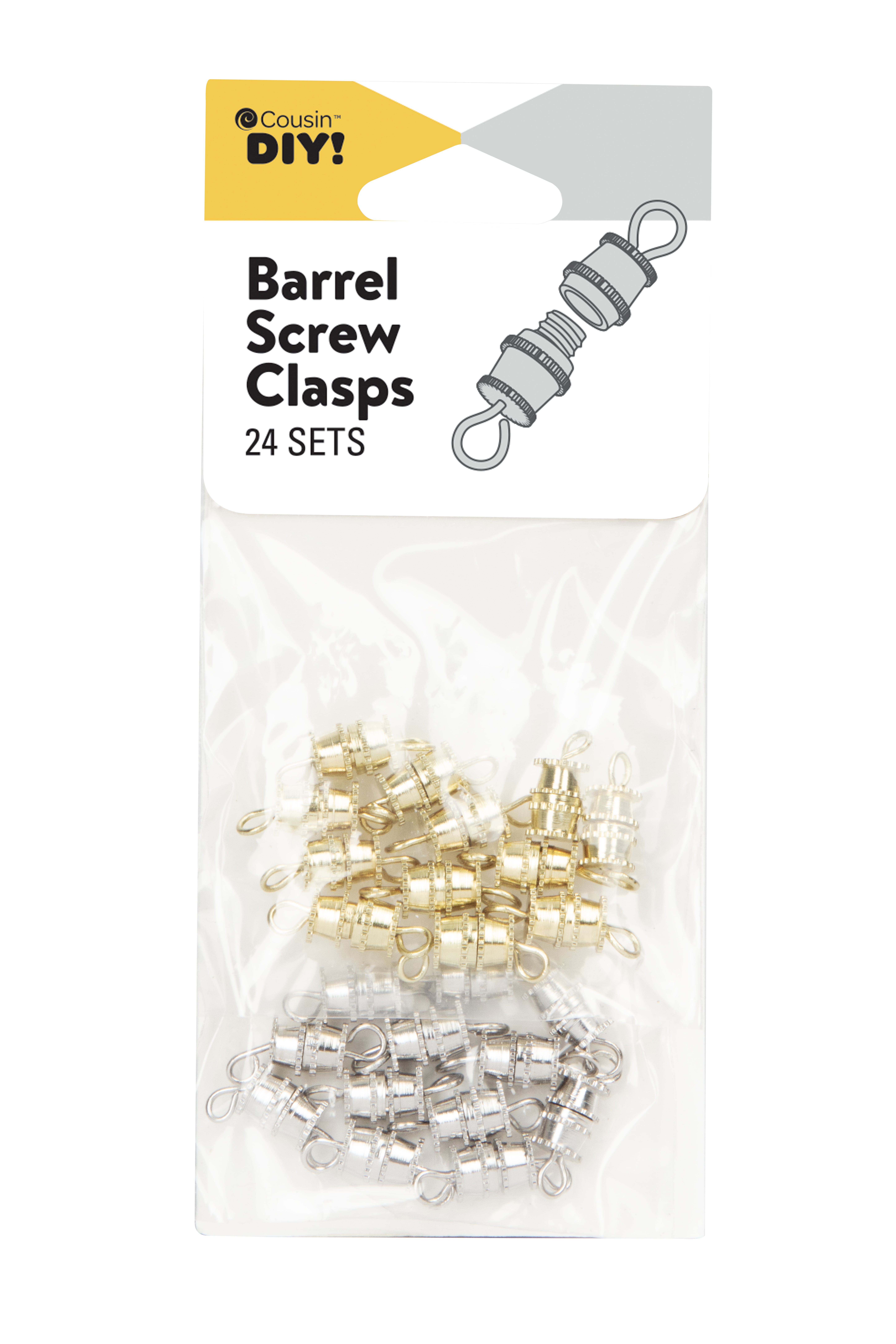 Cousin DIY Barrel Clasps, Silver and Gold Coated Metal, 24 Piece