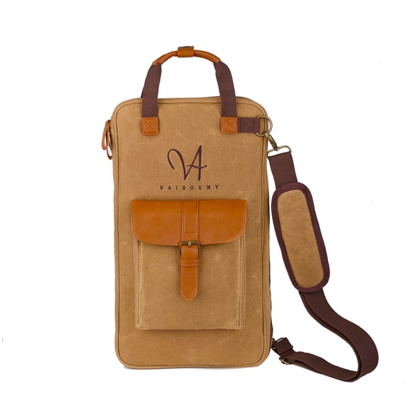 Vaisoeny Drum Stick Bag, Waxed Canvas Drumstick Bag with Handles and Detachable Shoulder Strap, Percussion Case for Drummers and Beginners (VUS-YLGBB-BRN01 - Brown)