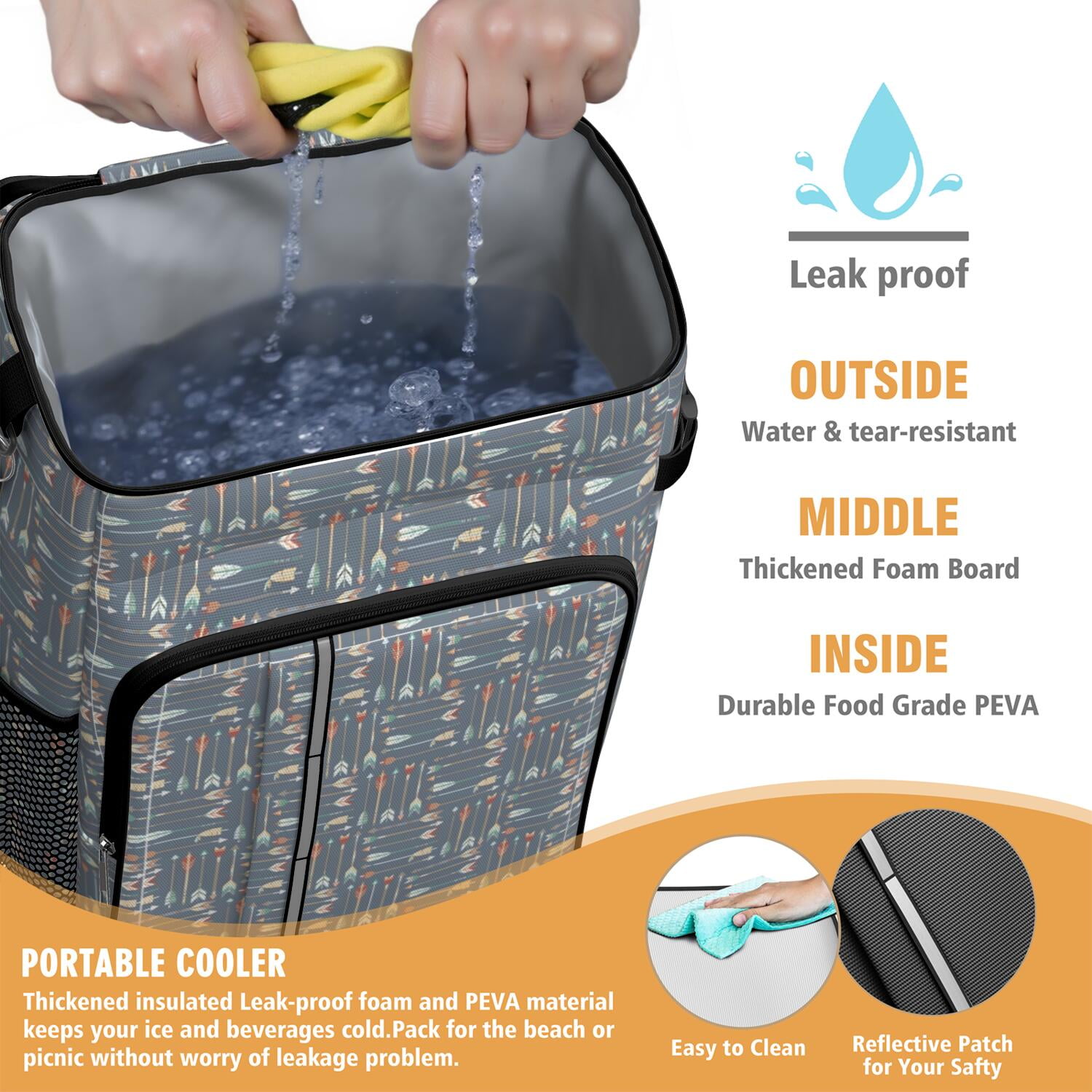 Travel Cooler Bag - Boho Bohemia Pioneer Flower Geometric Line Art Camping Beer Cooler Backpack with Bottle Opener- Waterproof Insulated Picnic Backpacks - Cooler Bag for Beach