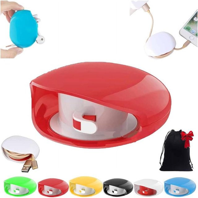 Aboutabsent Automatic Cord Reel, Horizontaln Automatic Cable Organizer, A Simple Pull Then Will Withdraw, Retractable Cord Organizer, for USB, Headphone, Data Cables (Red-1pcs)