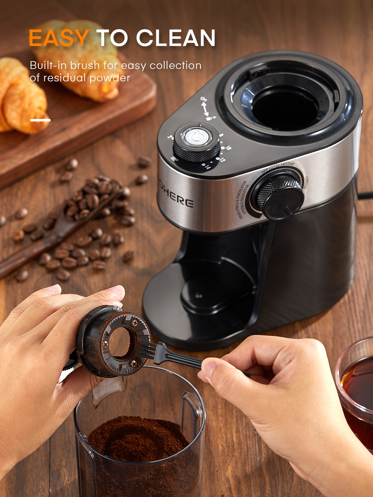FOHERE Electric Burr Coffee Grinder, 200W photo 2