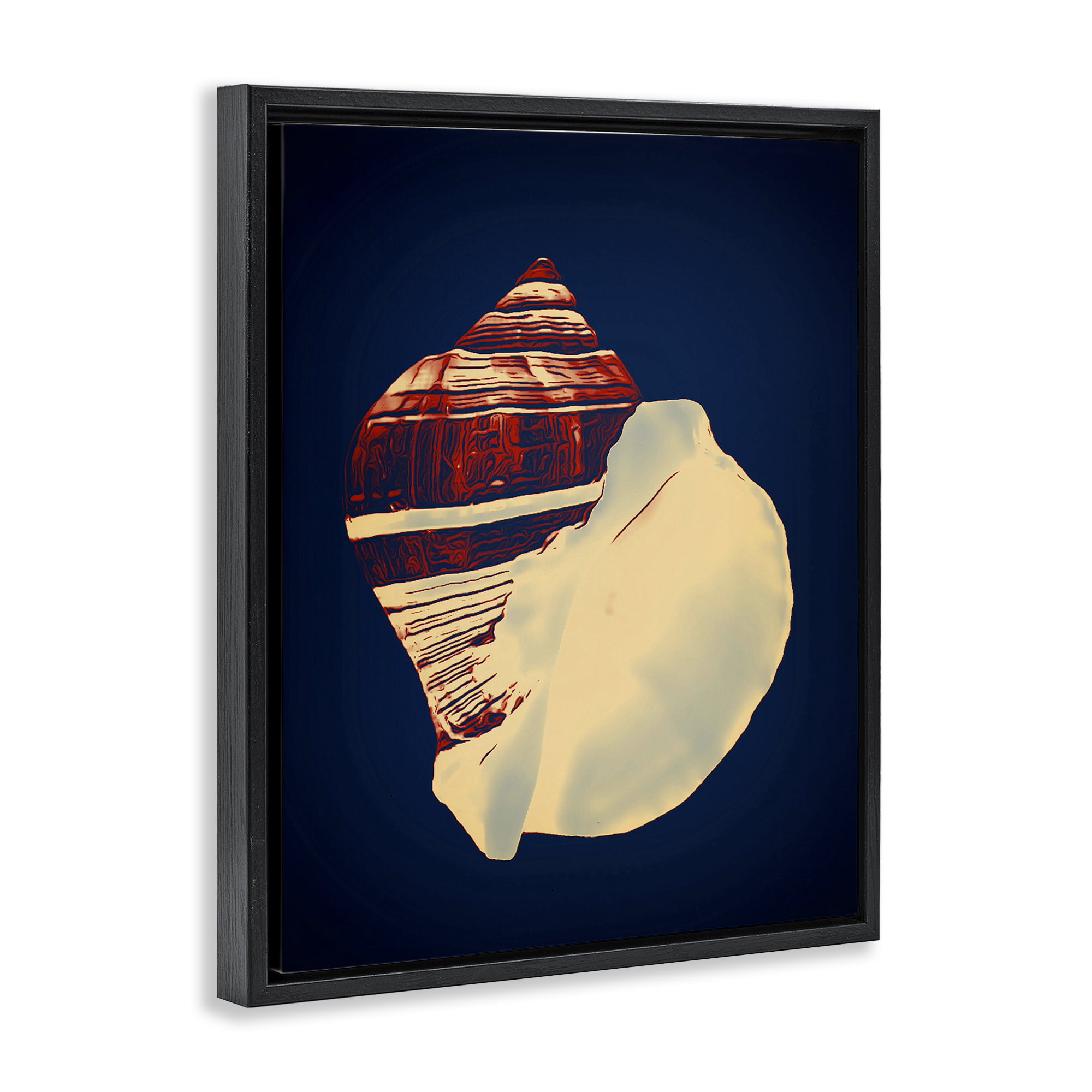 Stupell Industries Fiber Conch on Blue Nautical & Beach Painting Black Floater Framed Canvas Art Print Wall Art, 25 x 31