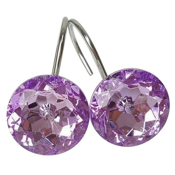 Grace life Set of 12 Rhinestone Decoration Stainless Steel Ring Shower Curtain Hook Multi Color Options Crystal Design Shower Curtain Hooks Hangers (Purple) Purple