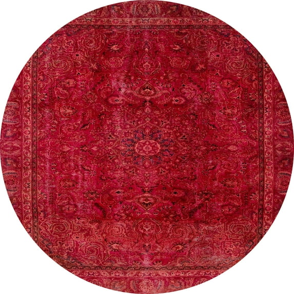 Ahgly Company Indoor Round Abstract Red Abstract Area Rugs, 5' Round