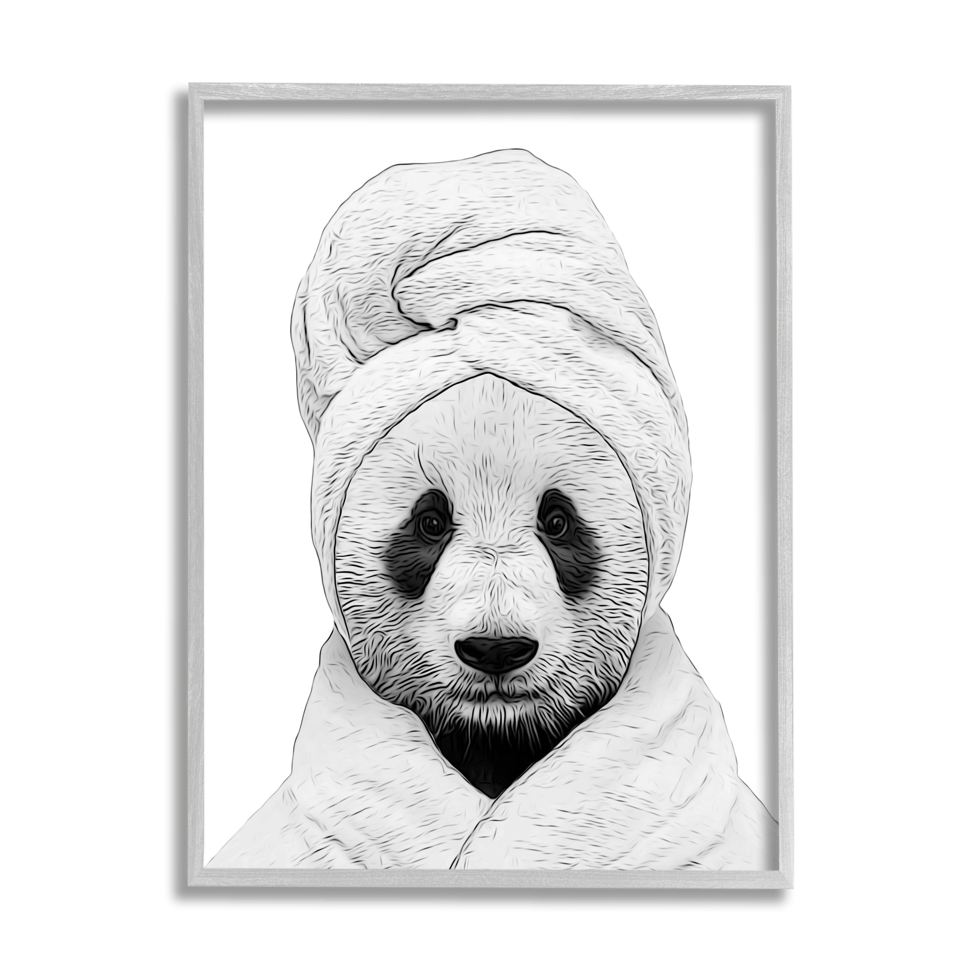 Stupell Industries Panda Bear Wildlife Bathroom Robe Animals & Insects Painting Gray Framed Art Print Wall Art