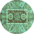 thumbnail image 1 of Ahgly Company Machine Washable Indoor Round Oriental Turquoise Blue Traditional Area Rugs, 6' Round, 1 of 4