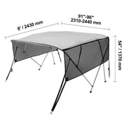 KFFKFF 4 Bow Bimini Boat Canopy, Removable Mesh Walls, 600D Fabric Shade, 1 Aluminum Frame, with Storage Case, Two Straps, Support Rods, 8ft Length x 54in Height x 91-96in Width, Light Grey