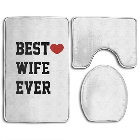 GOHAO Funny Best Wife Ever 3 Piece Bathroom Rugs Set Bath Rug Contour Mat and Toilet Lid (Best Bath Rugs Ever)