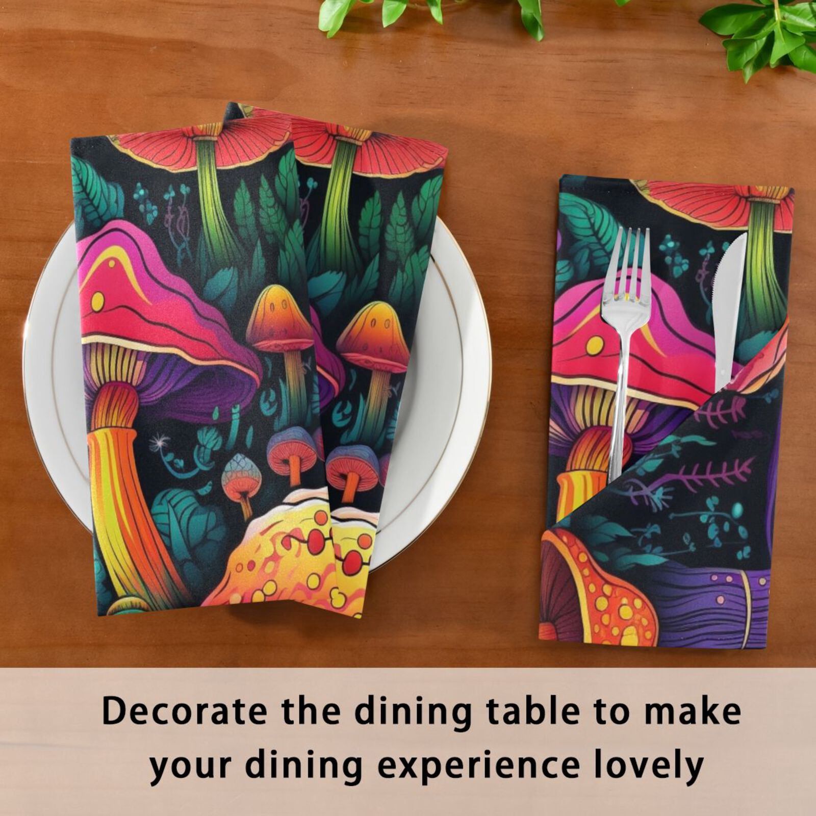 JSTEL Neon Mushroom Cloth Napkins Set of 6, 20x20 Inch Washable and Reusable Napkin for Decoupage Dinner Party Everyday Use