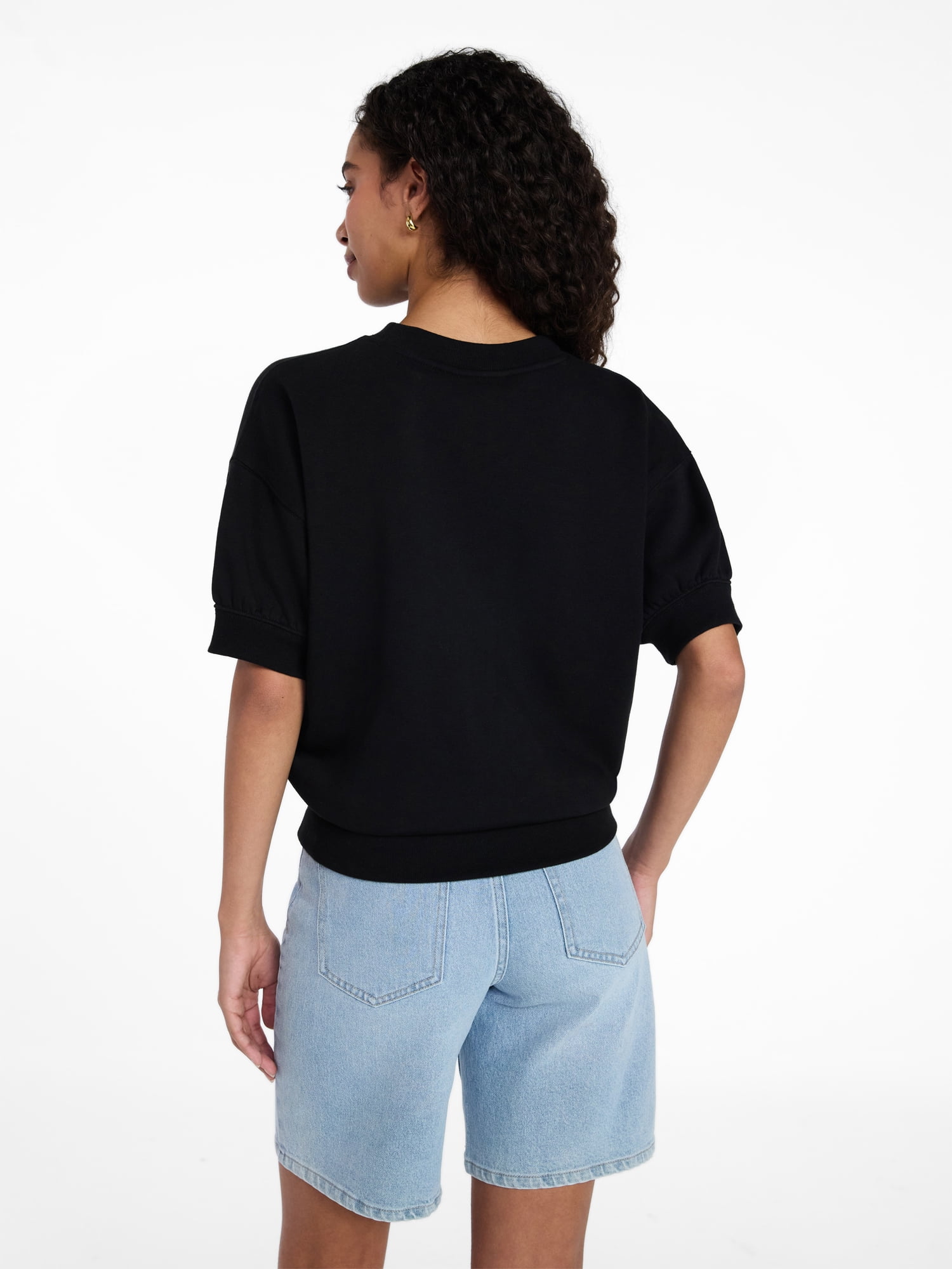 Time and Tru Women's Fleece Sweatshirt with Short Sleeves, Sizes XS-XXXL