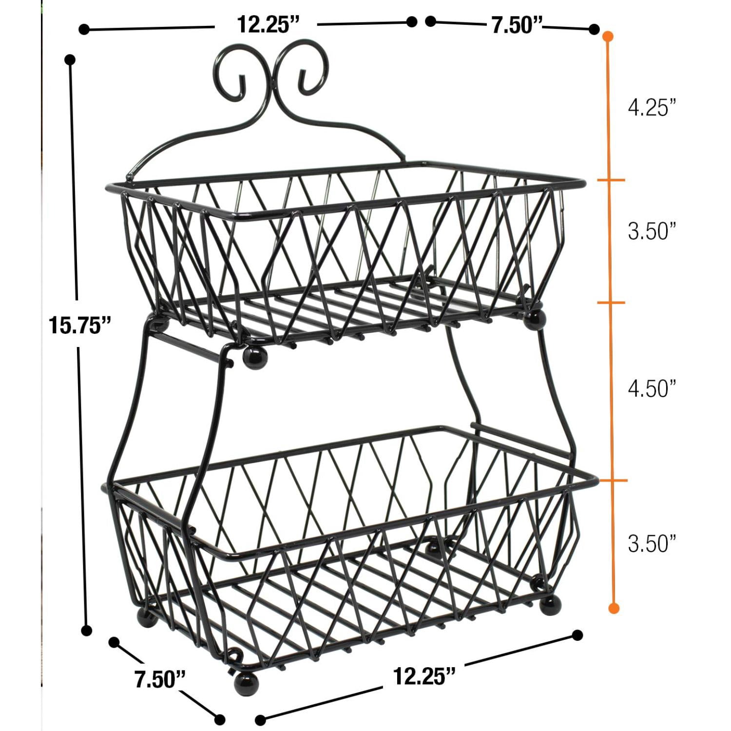 Sorbus 2 Tier Black Fruit Breadbasket Stand, Antique Metal Counter Rack for Kitchen & Bathroom
