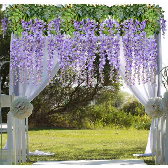 12 piezas 3.6 'Seda artificial Wisteria Vine Ratta Colgante Flor Guirnalda Cuerda Fiesta en casa Boda Decoración Blanco oso de fresa Juguete