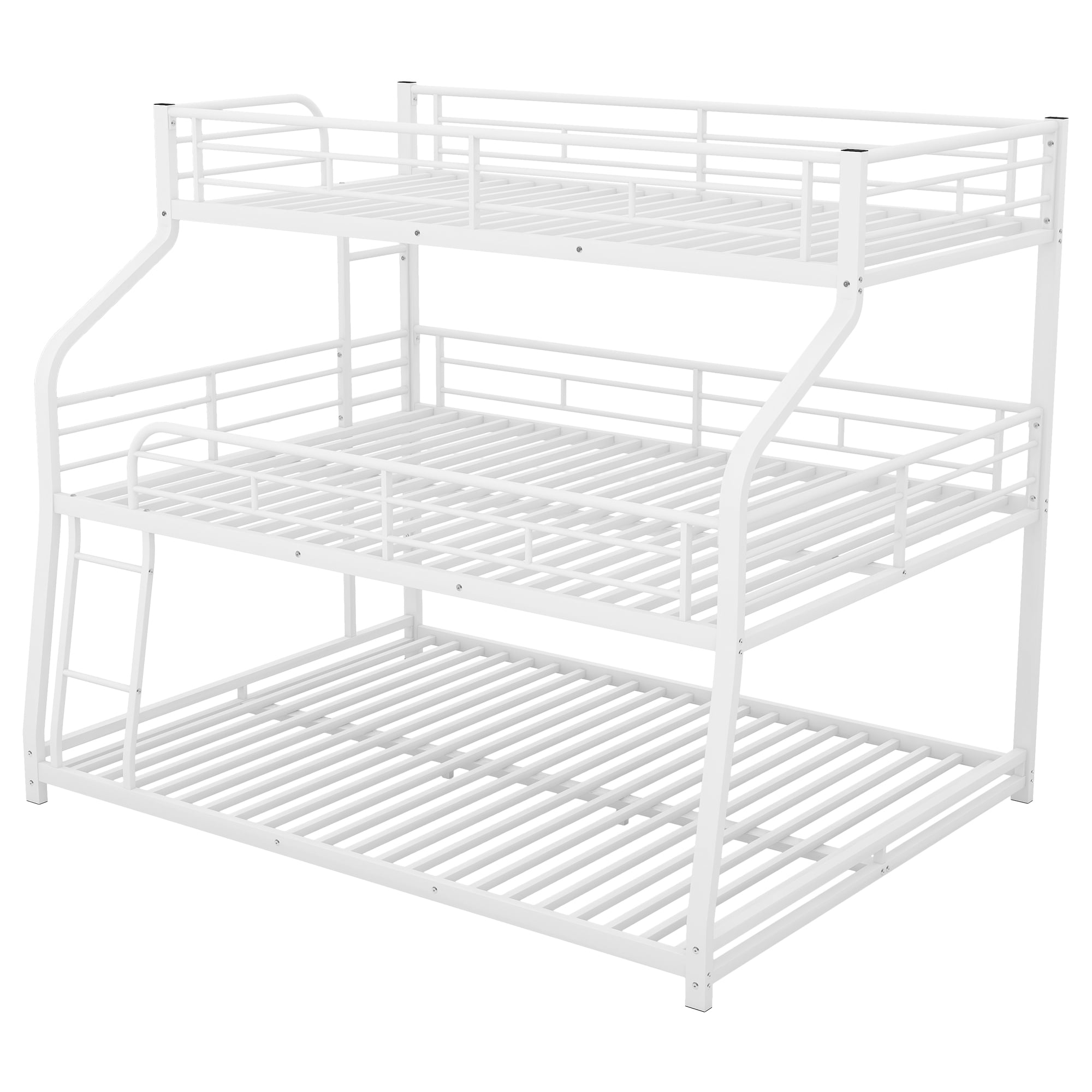 Euroco Metal Triple Bunk Bed, Twin-XL over Full-XL over Queen Size for Kids and Adults Room, White
