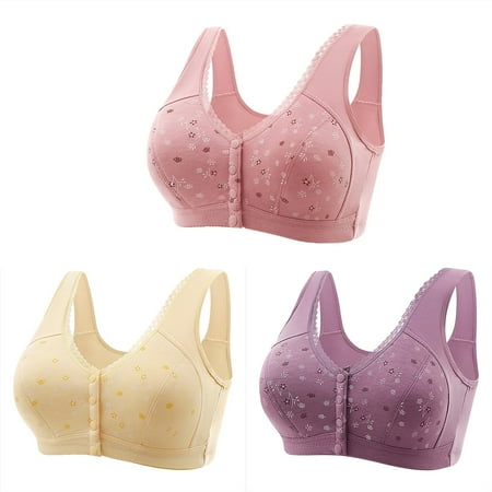 Bigersell Seamless Bra New 3pc Women Front Buckle for Senior Elder Women Underwear Soft Cotton Oversized Tank Tops Without Underwire Printed Bra Plus Size Bra Style F-20 Purples 4XL