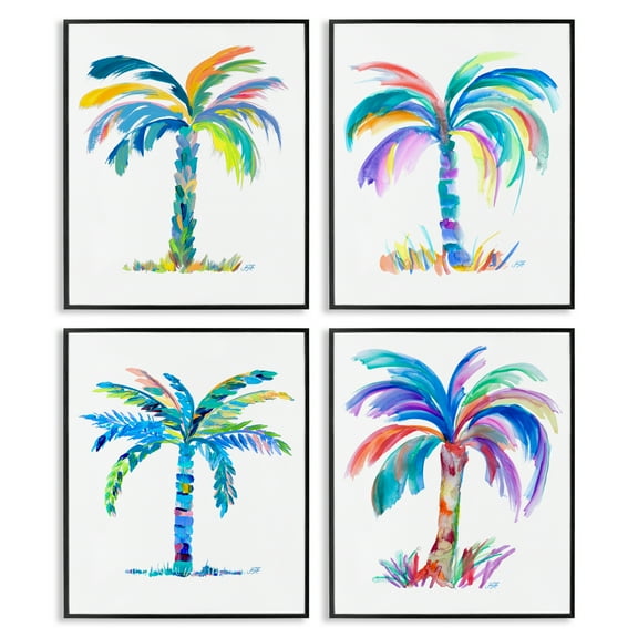 Stupell Industries Bold Blue Palms Nautical & Beach Painting Black Framed Art Print Wall Art, 11 x 14, Set of 4