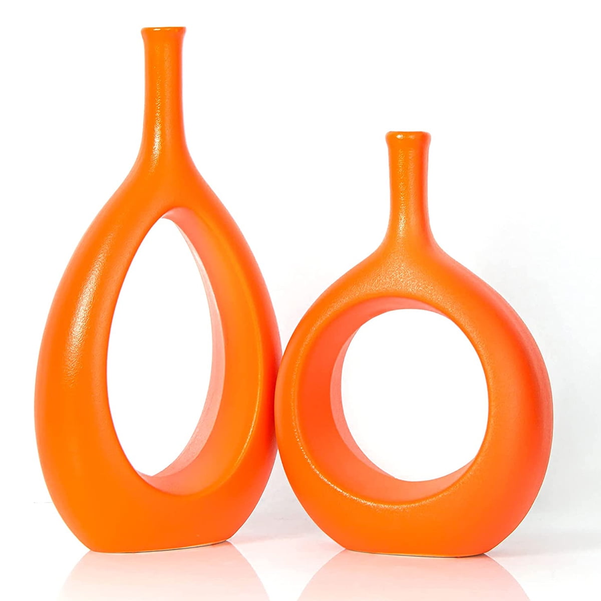 Set of 2 Ceramic Flower Vase, Modern Decorative Hollow Oval Vase,Home
