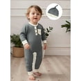 thumbnail image 5 of BemeyourBBs Baby Boy Fall Romper Contrast Ribbed Long Sleeve Jumpsuit Hat, 5 of 9