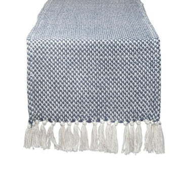 Contemporary Home Living Woven Fringed Table Runner - 108" - Blue and White