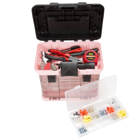 Stalwart Portable Tool Box with Drawers - Small Hardware Organizer (Pink)