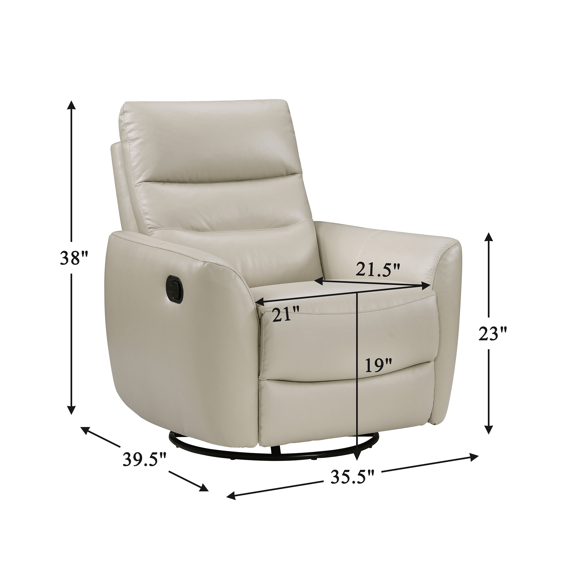 OakvillePark Ashwyn Bay Leather Match Swivel Glider Reclining Chair, Taupe