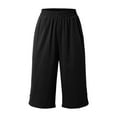 thumbnail image 7 of Cotton Linen Capri Pants for Women Lightweight Elastic Waist Loose Fit Straight Leg Casual Capris with Pockets, 7 of 7